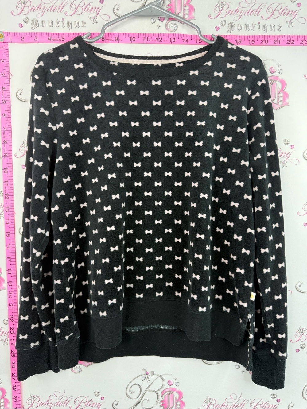 kate spade shirt fleece soft Black and White Bow-Print Long Sleeve Top